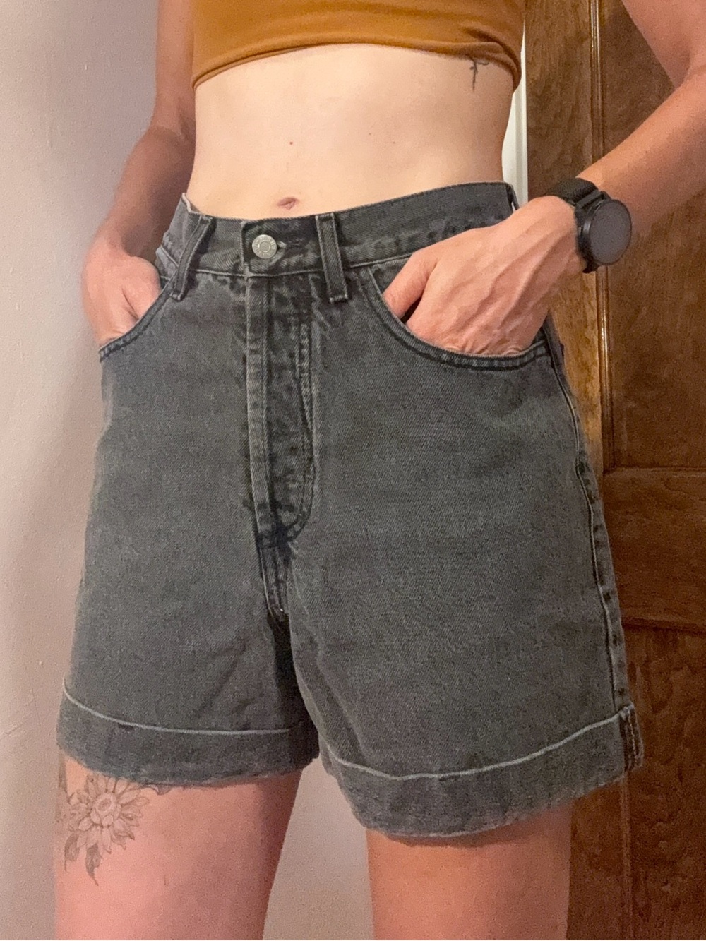 Guess by Marciano High-Waist Washed Black Denim Shorts